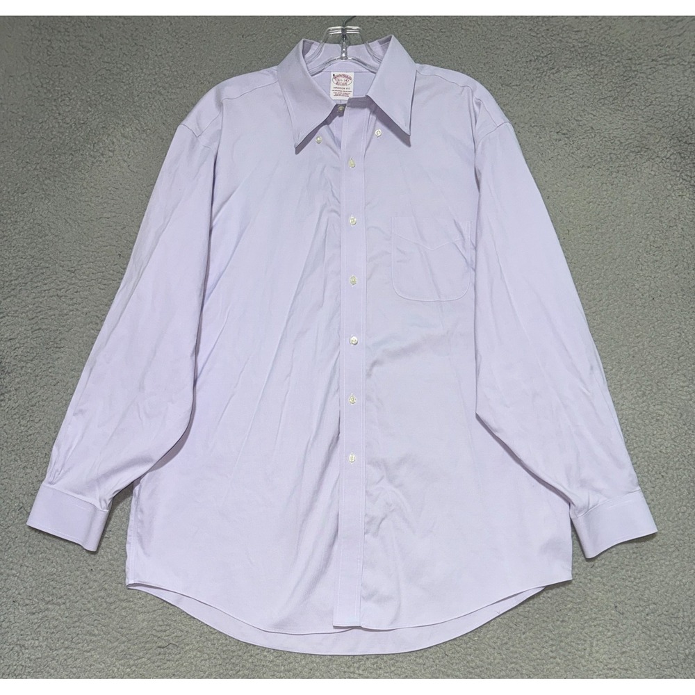 Brooks Brothers Mens 16.5 34 Lavender Madison Fit Non-Iron Stretch Dress Shirt